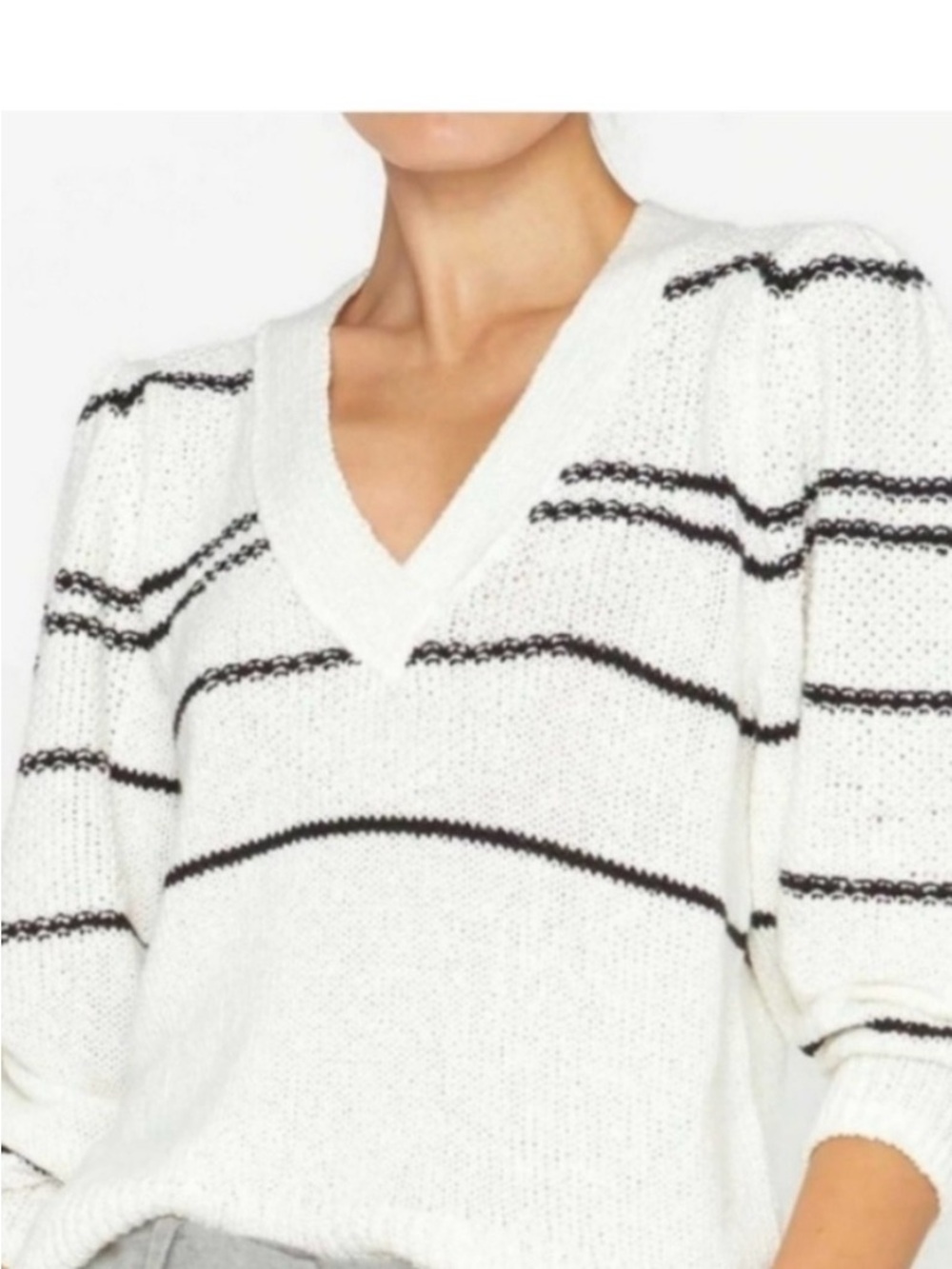 Brochu Walker Sasha Striped White V-Neck Sweater with Black Stripes